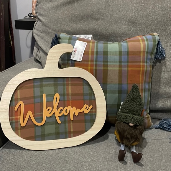 Target Bullseye Fall Collection 2023 Pumpkin wooden wall Decorative Pillow Gnome - Picture 1 of 13